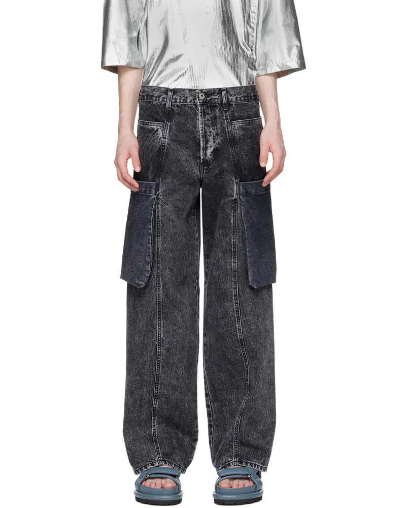 T/SEHNE Black Fold-Up-Pocket Jeans Acid