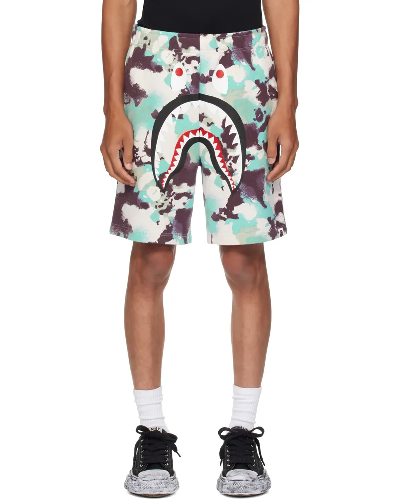 BAPE Blue & Purple Map Camo Regular Fit Shark Sweat Shorts Mul-multi