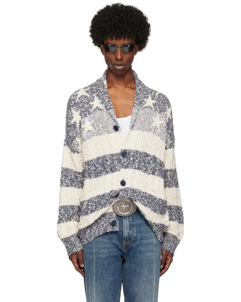 Guess Blue & White American Cable Knit Cardigan Gusa
