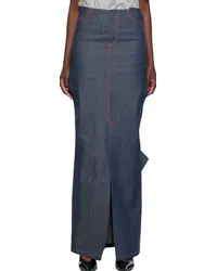 Meryll Rogge Navy Vented Denim Maxi Skirt Dark