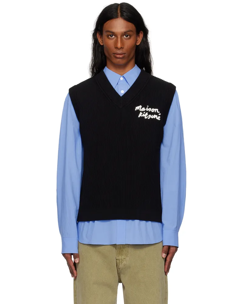 Kitsuné Black 'Maison Kitsuné' Handwriting Ribbed Vest P199