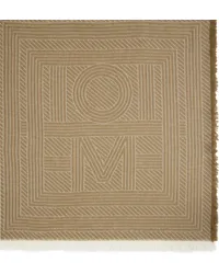 Totême Beige Striped Monogram Wool Scarf Biscuit