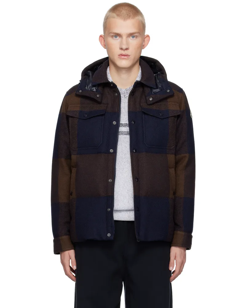 Moncler Brown & Blue Ladurns Hooded Wool Down Jacket F27