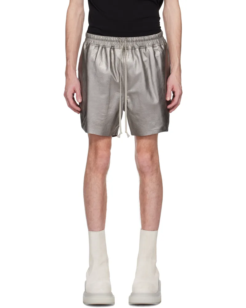 Rick Owens Gunmetal Hollywood Boxers Leather Shorts 68