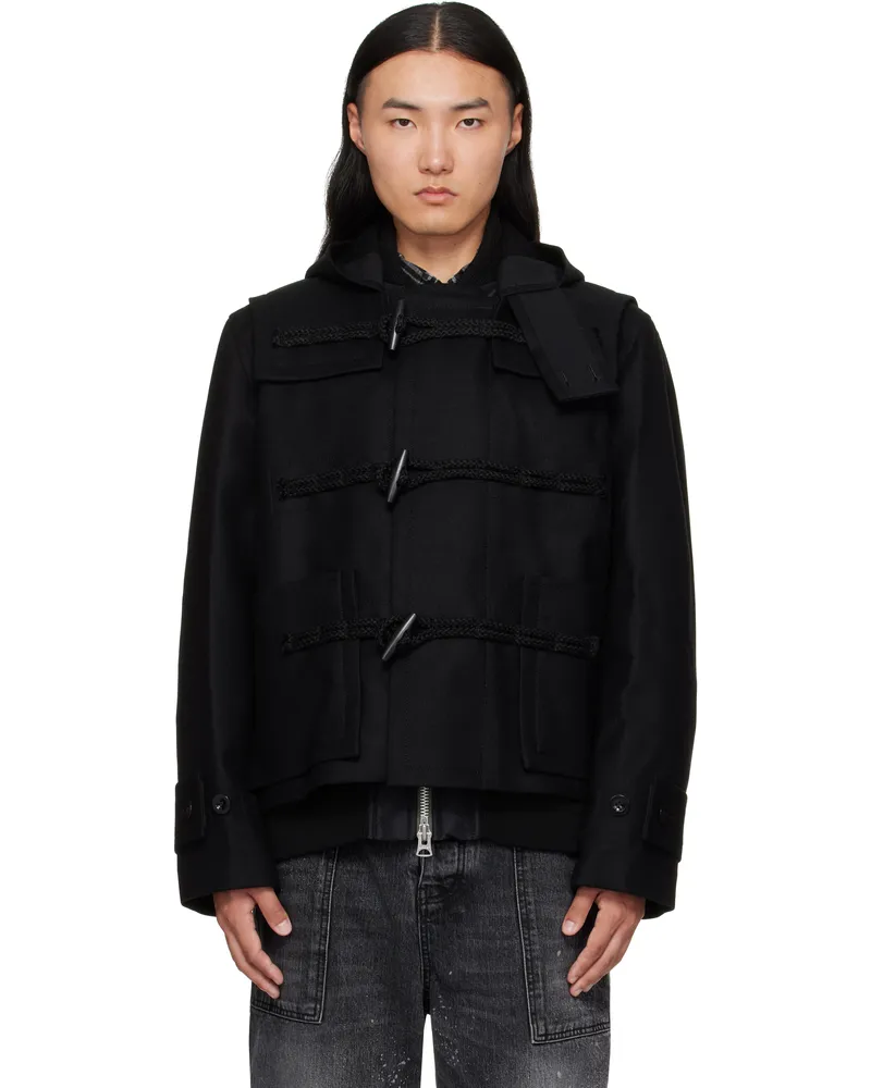Sacai Black Wool Melton Bomber Jacket 001