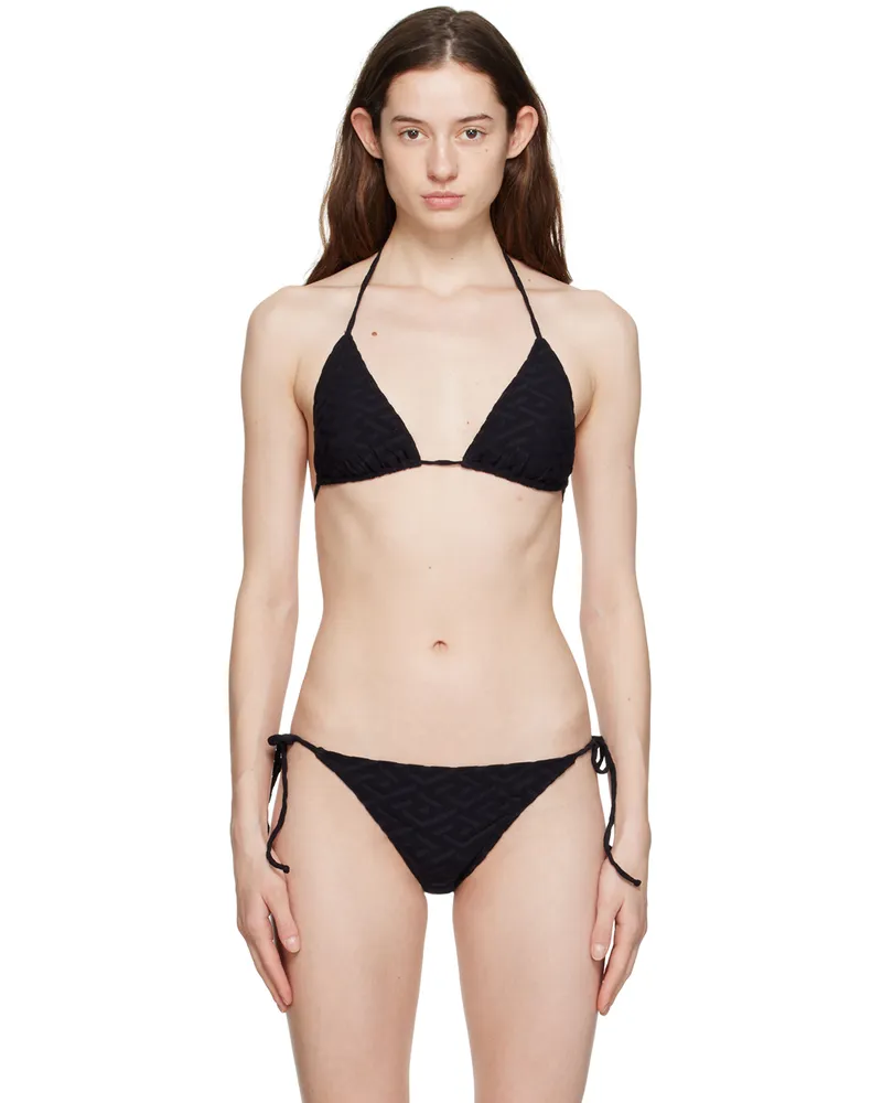 Versace Black Self-Tie Bikini Top 1b000