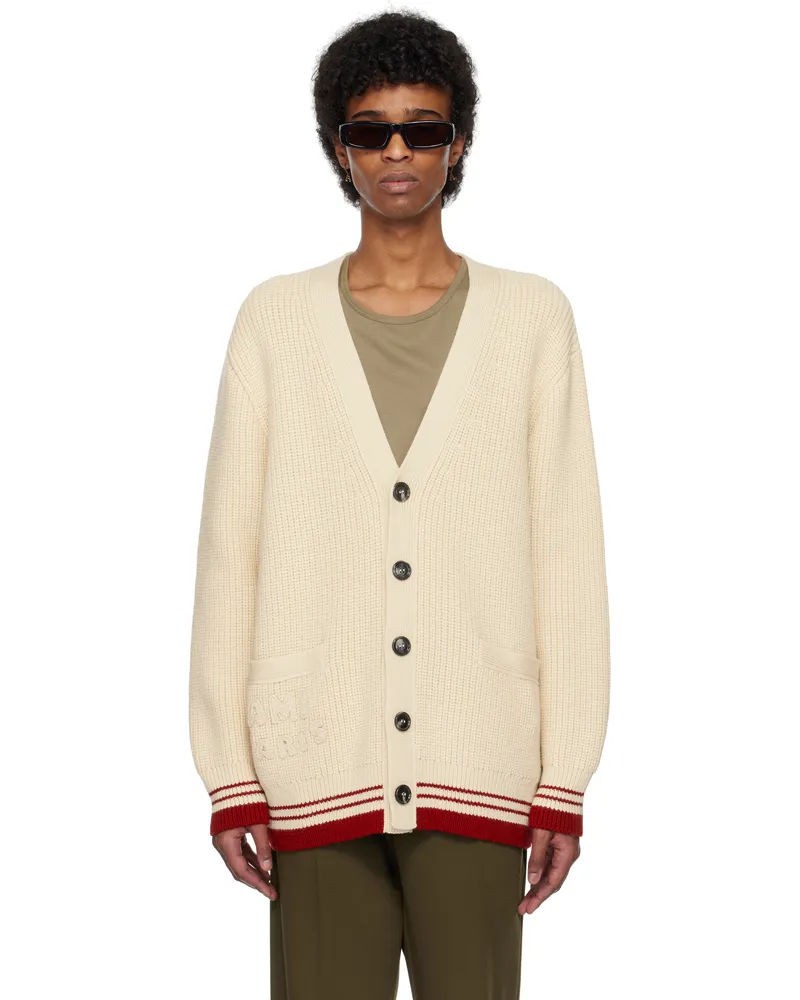 AMI Paris Beige Wool Ribbed Cardigan 136