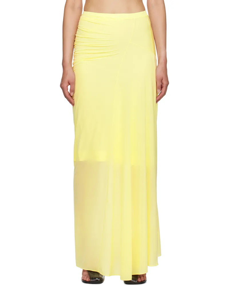 Dries van Noten Yellow Fitted Draped Maxi Skirt 206