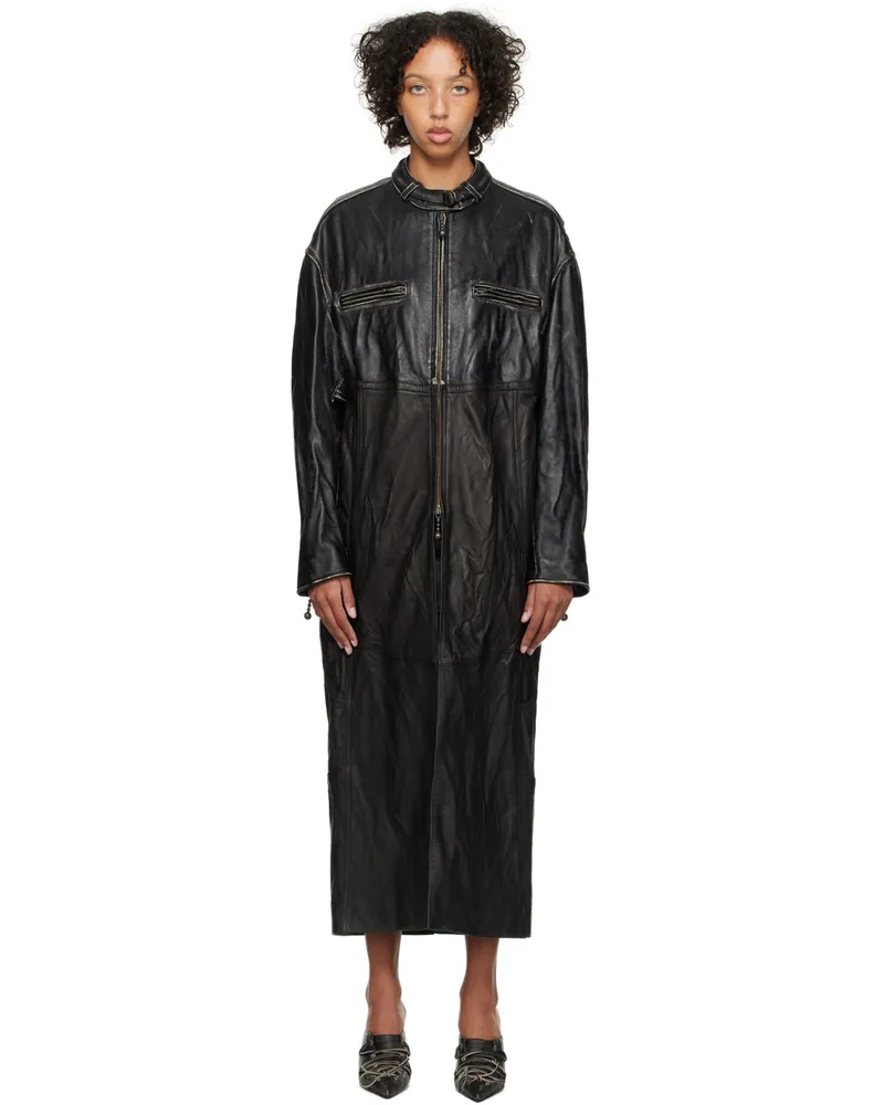 Acne Studios Black Patchwork Leather Coat 900