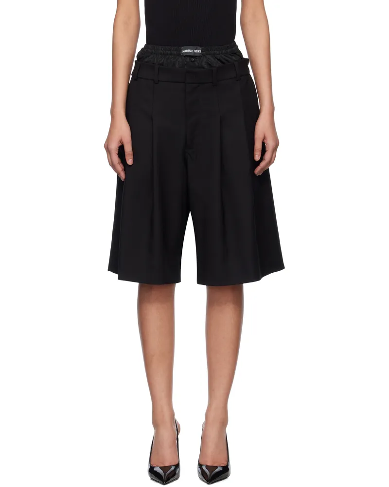 Marine Serre Black Virgin Wool Twill Shorts Bk99