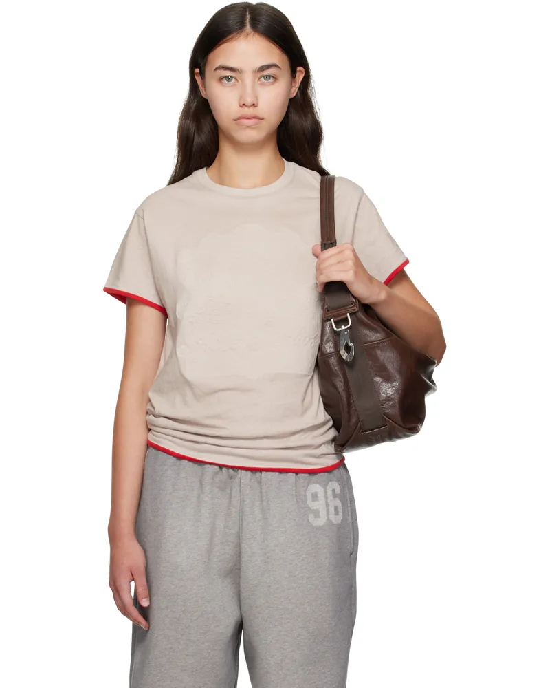 Acne Studios Beige & Red Embossed Logo T-shirt Amb