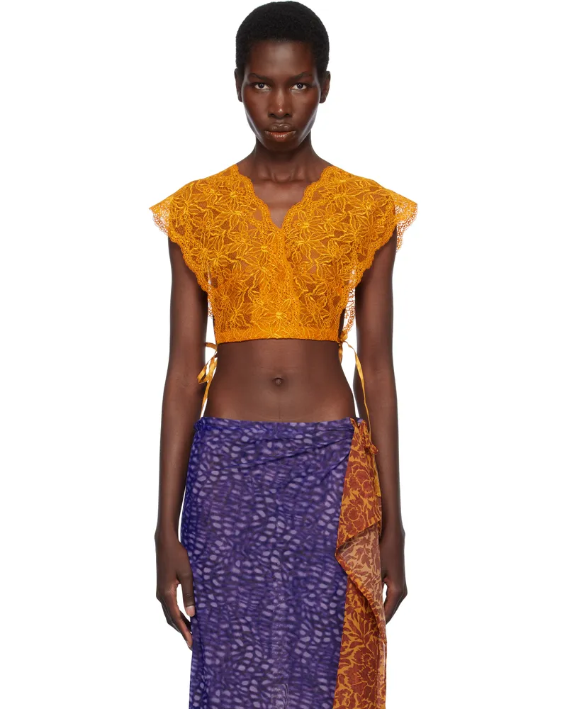 Dries van Noten Orange Lace Crop Top 369