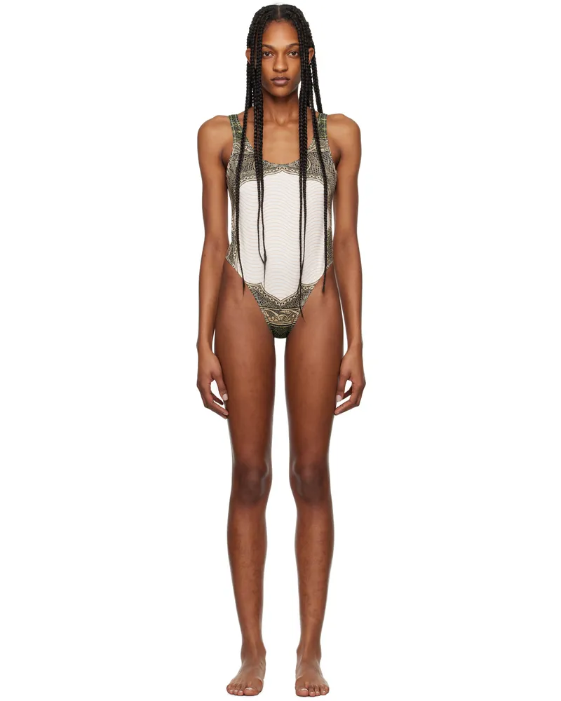 Jean Paul Gaultier Green & Off-White 'The Cartouche' Swimsuit 400300156