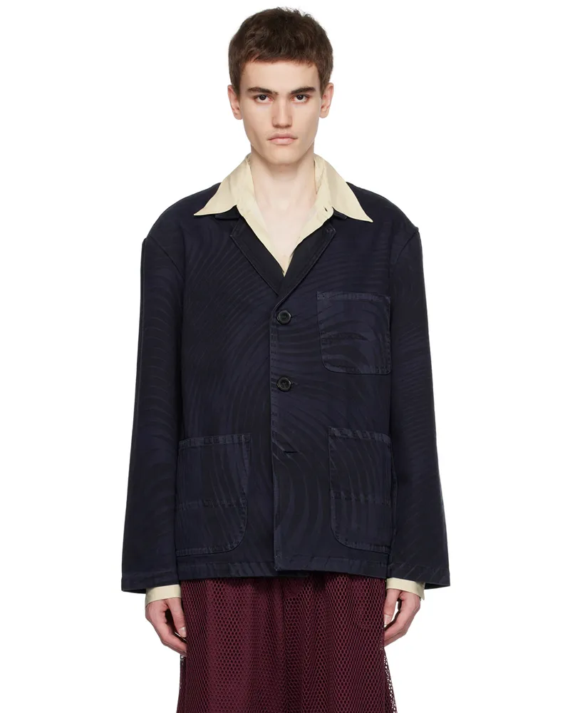 Dries van Noten Navy Printed Blazer 509