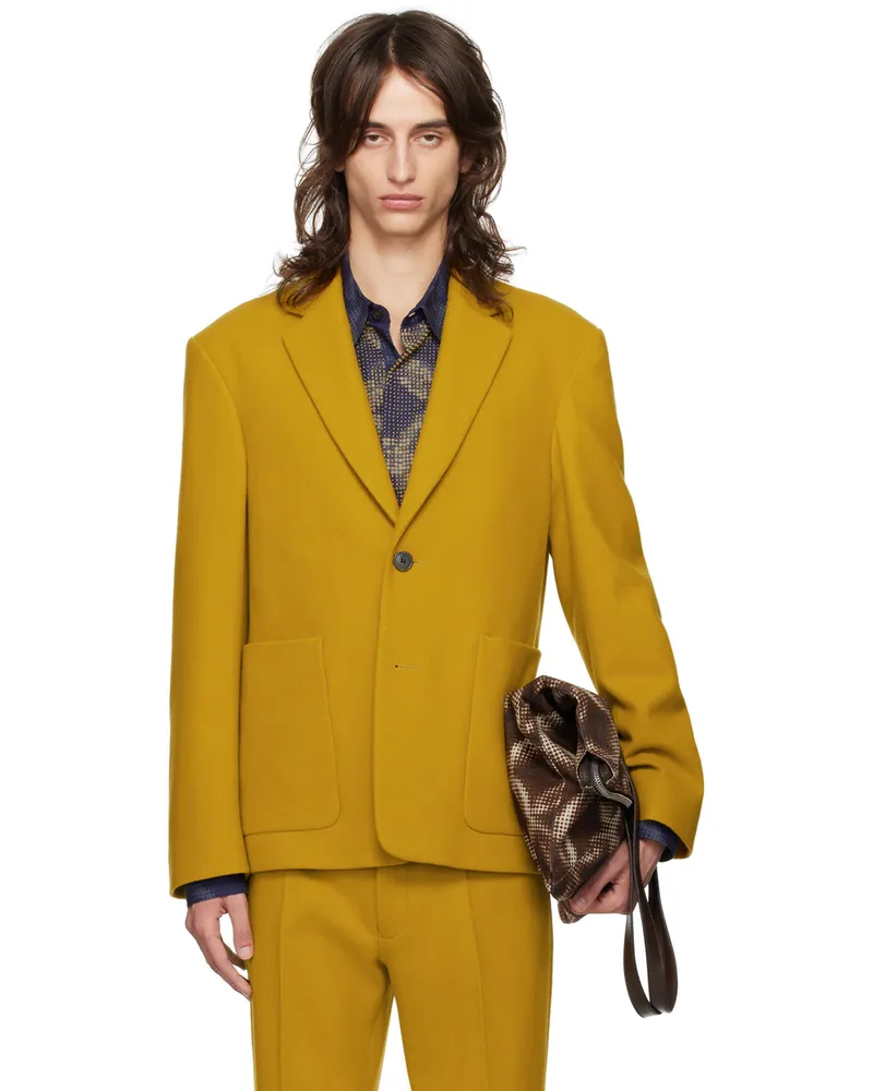 Dries van Noten Yellow Notched Lapel Blazer 203