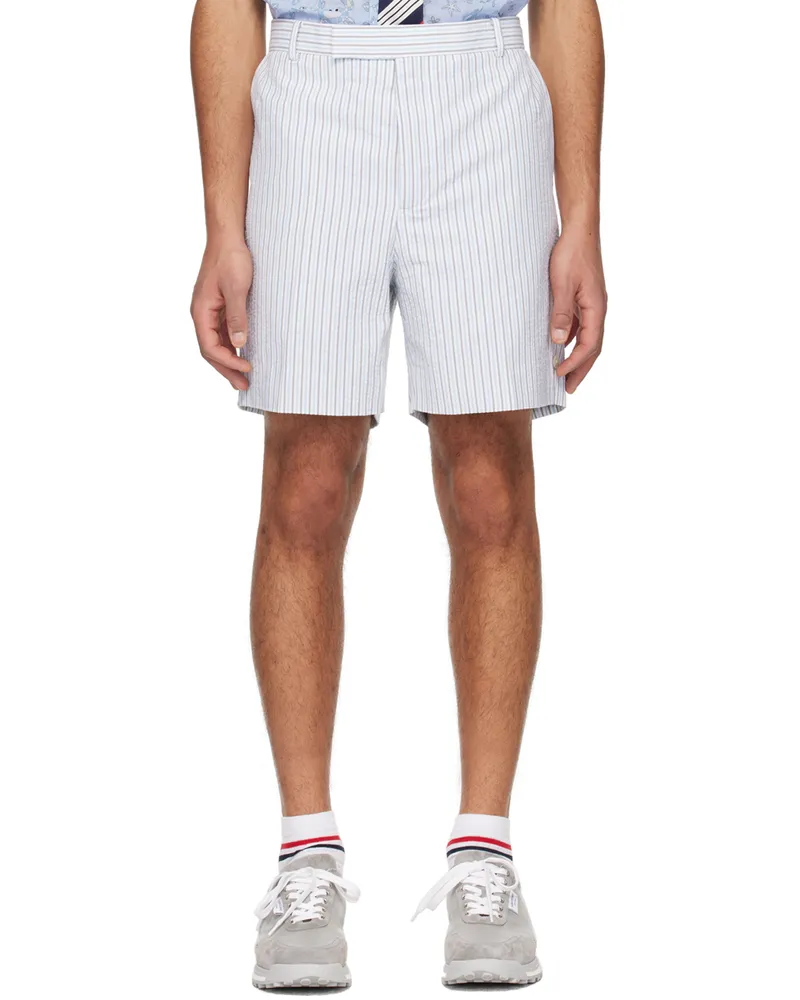 Thom Browne White & Blue Striped Shorts 480