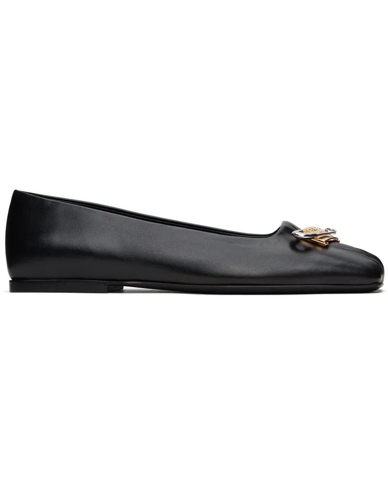 Balmain Black Safety Pin Gathered Lambskin Ballerina Flats 0eb