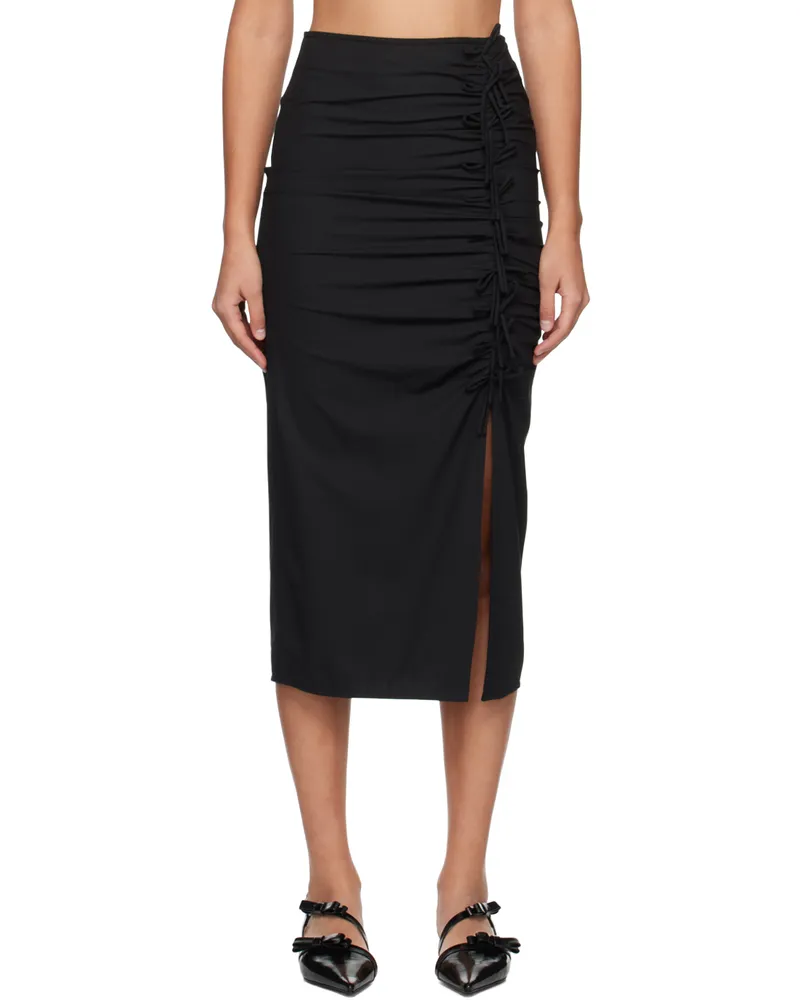 Ganni Black Drapey Midi Skirt 099