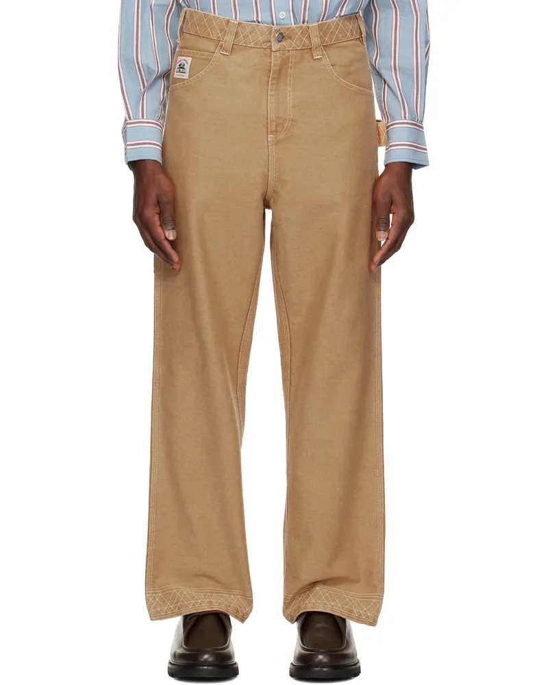 BODE Brown Embroidered Knolly Brook Trousers Brown