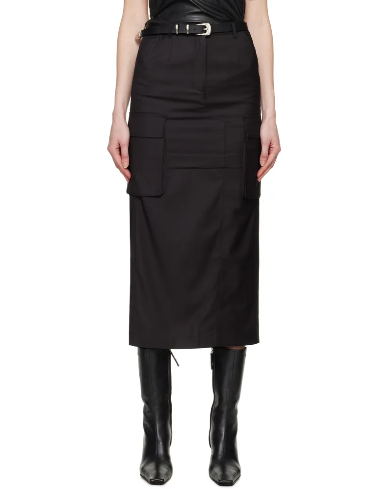 Youth Black Cargo Pocket Maxi Skirt Black