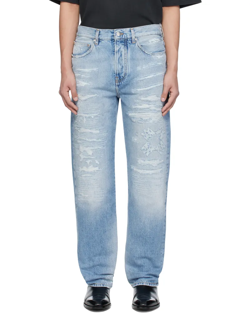 Amiri Blue 'MA' Quad Repaired Straight Jeans Surf