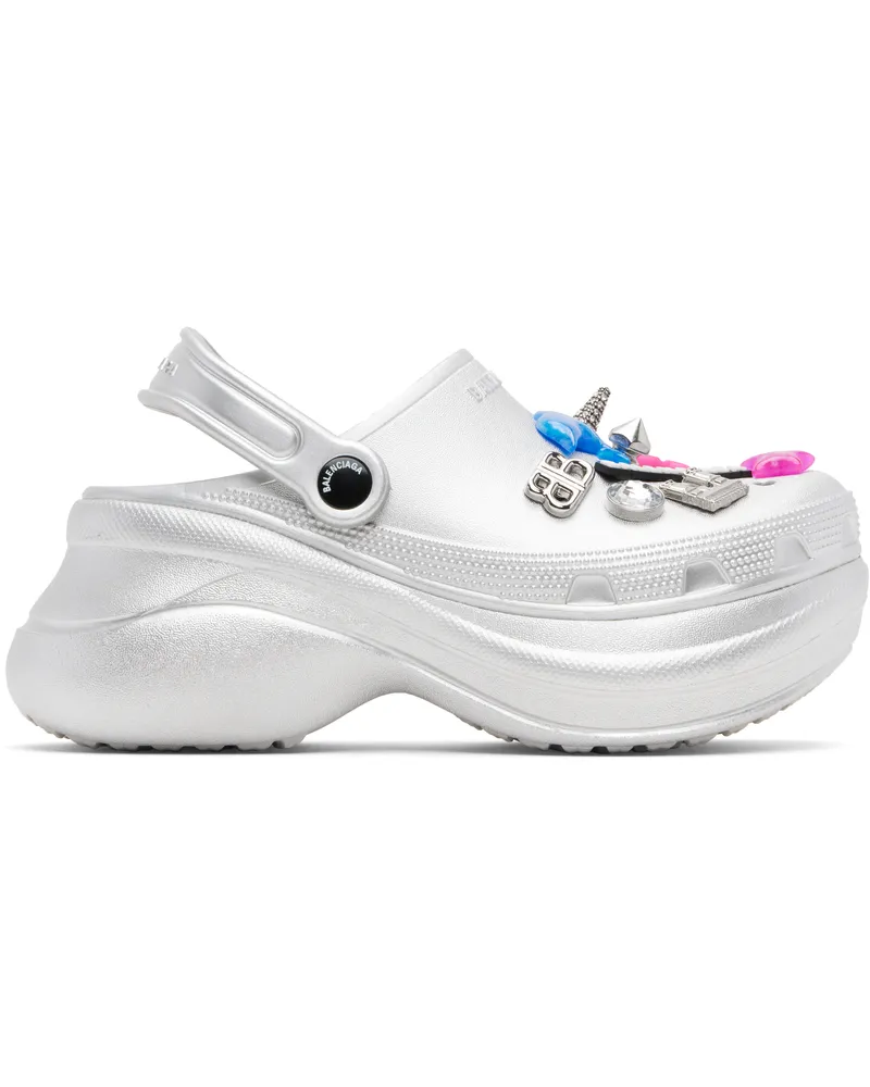 Balenciaga Silver Crocs Edition Jibbitz Mules 5600