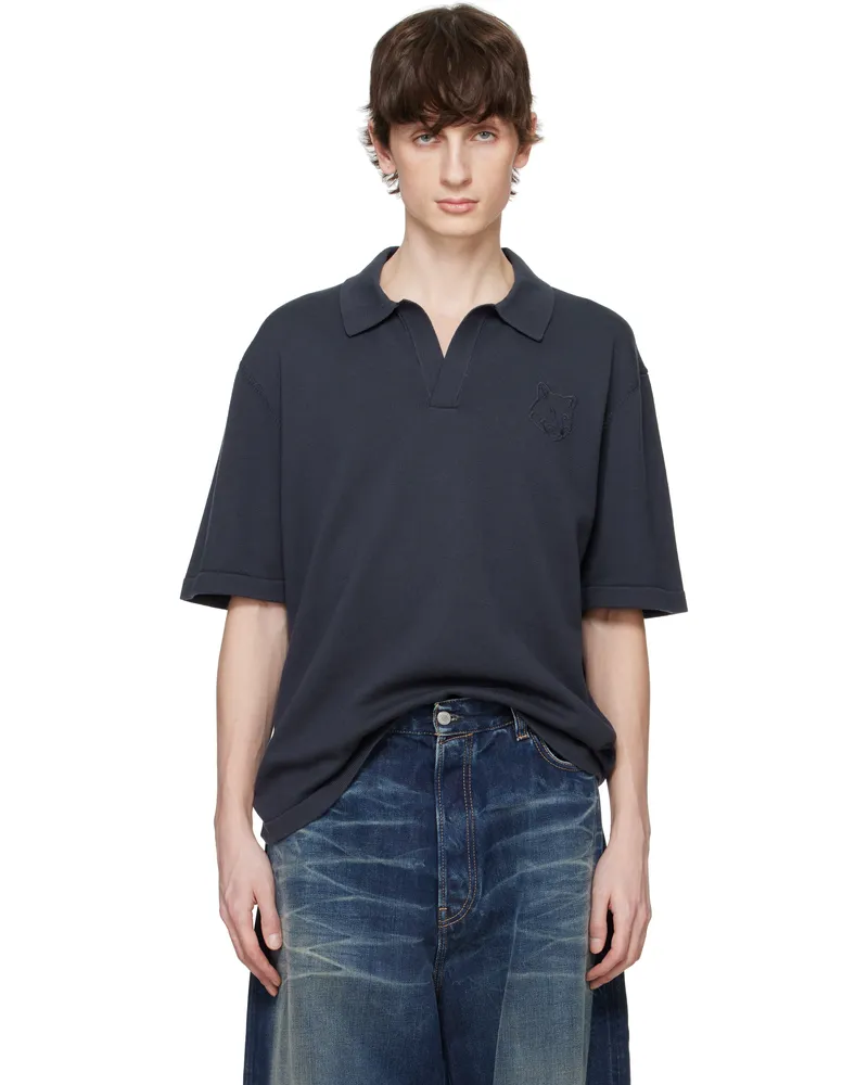 Kitsuné Gray Bold Fox Head Embroidered Knitted Polo 0076