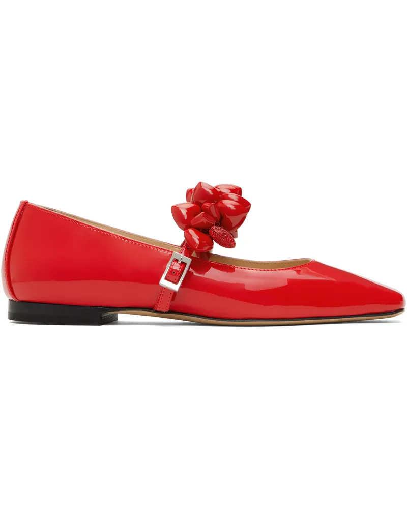 Mach & Mach Red Puffy Heart Patent Leather Square Toe Ballerina Flats Red