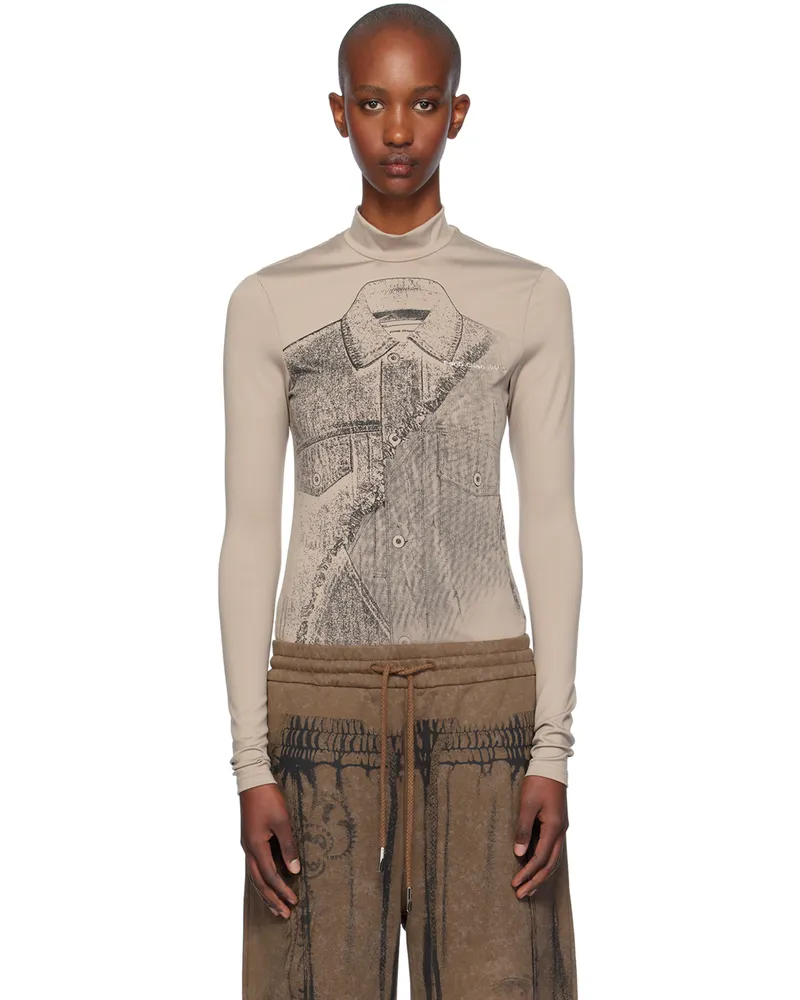 Feng Chen Wang Taupe Deconstruction Printed Jersey T-shirt Khaki