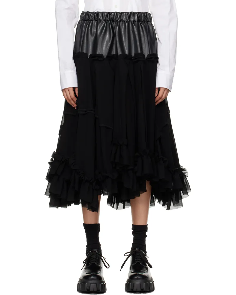 Comme des Garçons Black Georgette Faux-Leather Midi Skirt 1