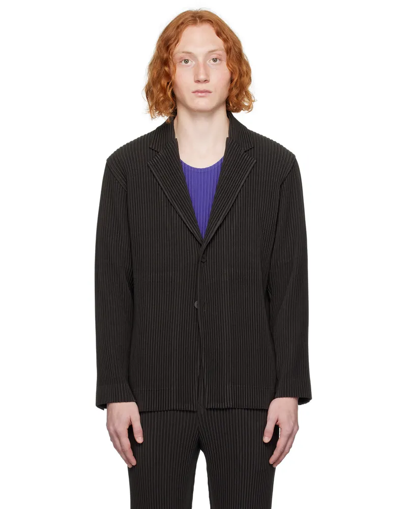 Issey Miyake Brown Kersey Pleats Blazer 44-brown
