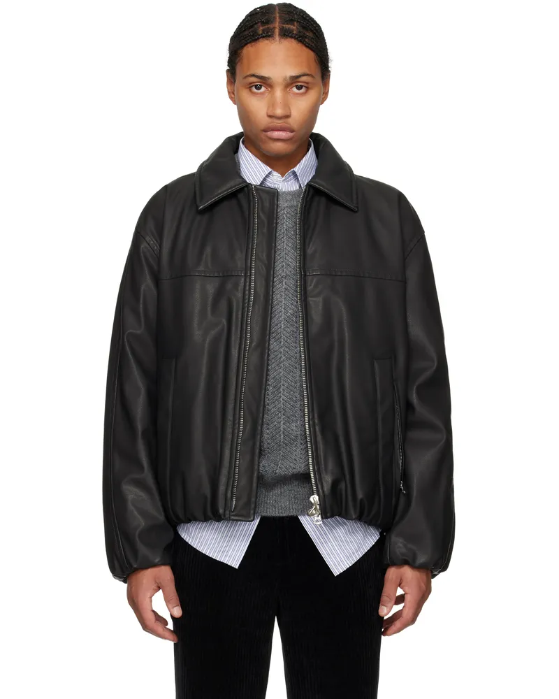 SOLID HOMME Black Insulated Faux-Leather Jacket 415b