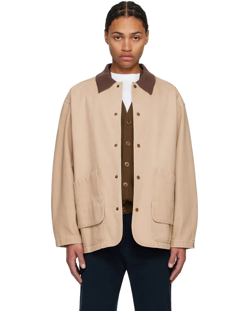 LE 17 SEPTEMBRE Tan Knit Collar Field Jacket Beige