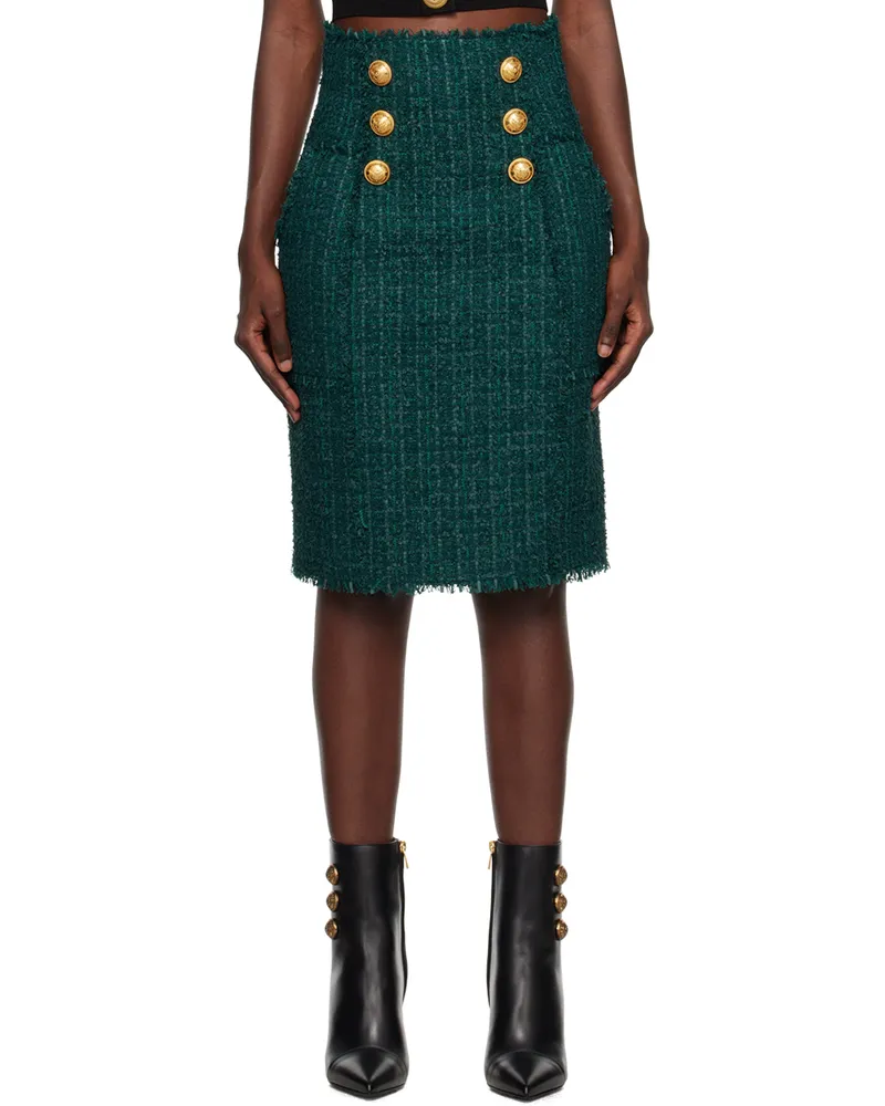 Balmain Green Fringed Midi Skirt 7cx