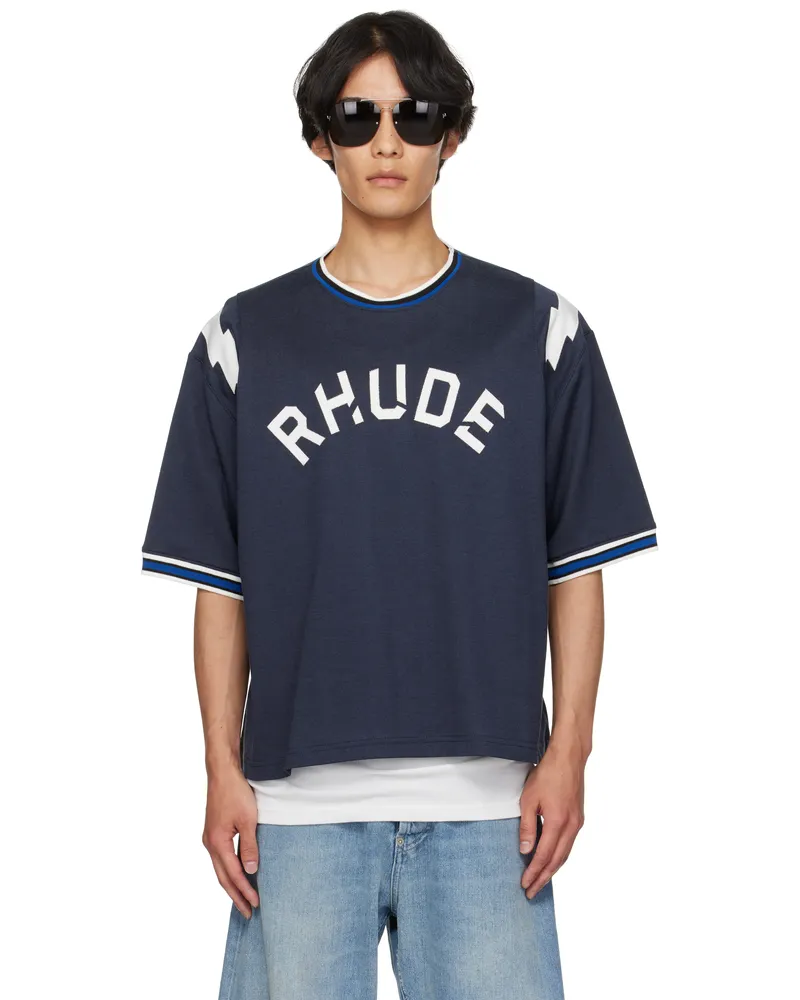 RHUDE Navy Logo Lightning Ringer T-shirt Navy