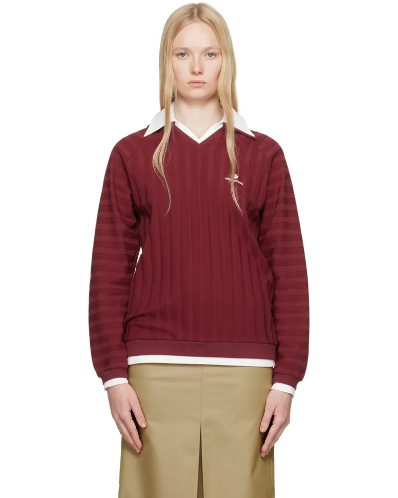 SHUSHU/TONG Burgundy Striped Knitted Long-Sleeved Polo Wr100