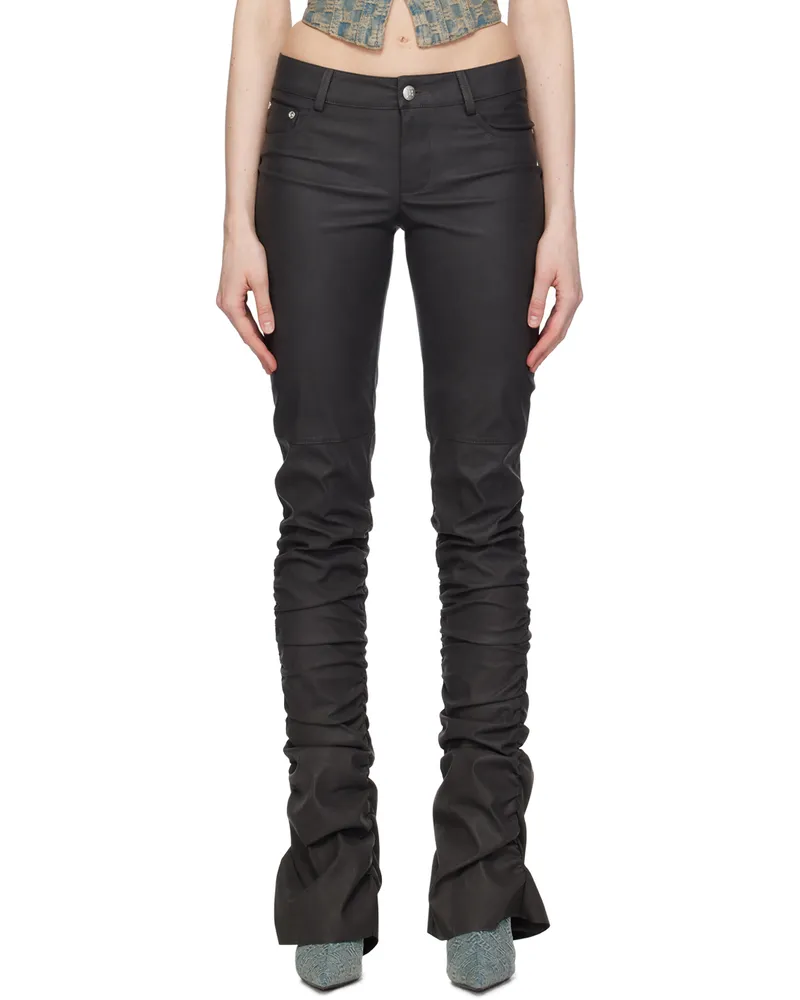 MISBHV Black Ruched Faux-Leather Trousers Black