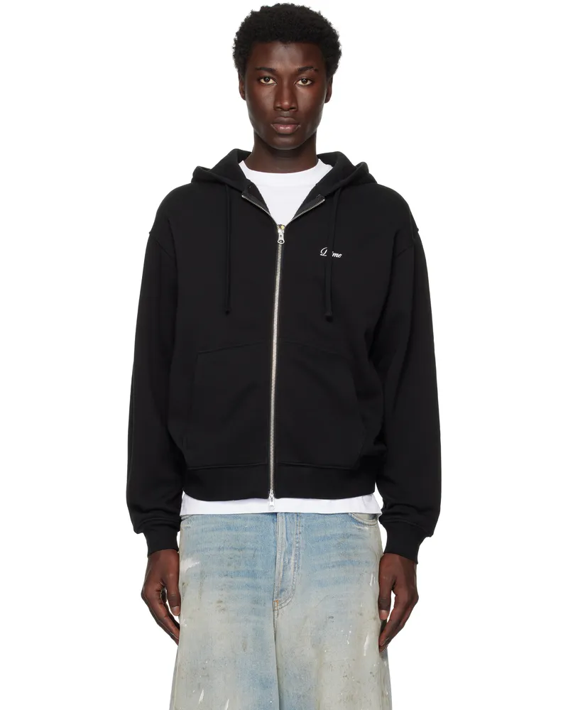 Dime Black Cursive Small Logo Zip Hoodie Black