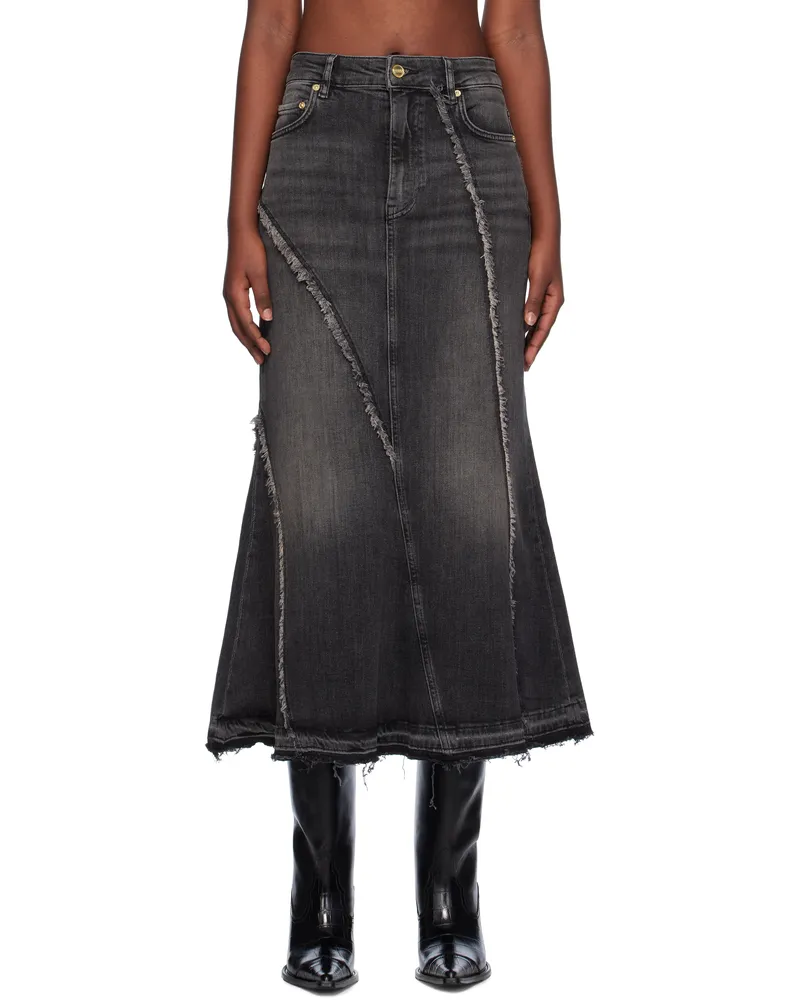 Ganni Black Washed Denim Maxi Skirt 006