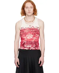 Jean Paul Gaultier White & Red Semi-Sheer Tank Top 0130-white