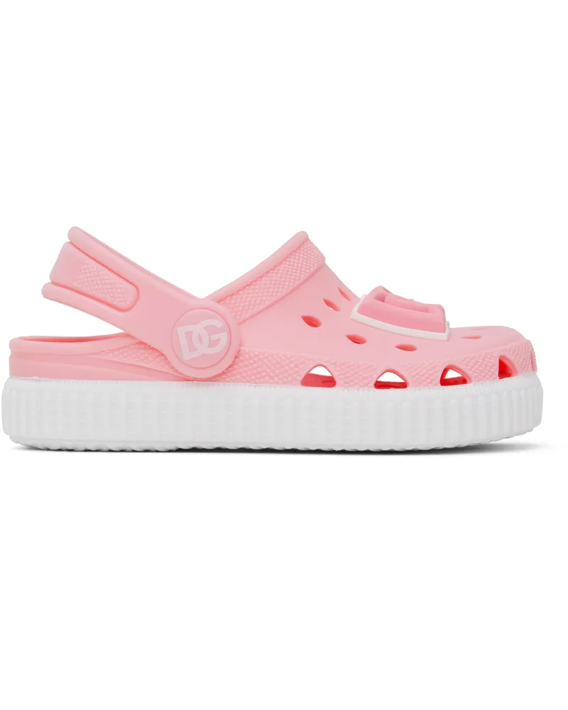 Dolce & Gabbana Kids Pink DG Logo Rubber Slip-On Clogs 80400