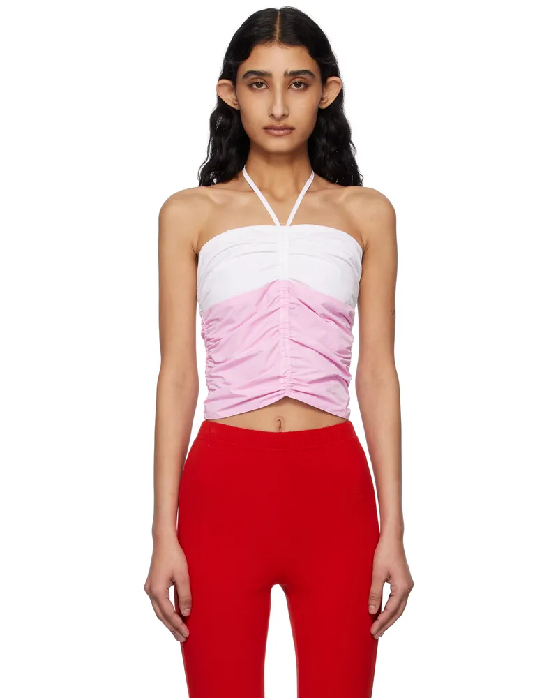 Kijun Pink & Off-White Shirring Halter Top Pink