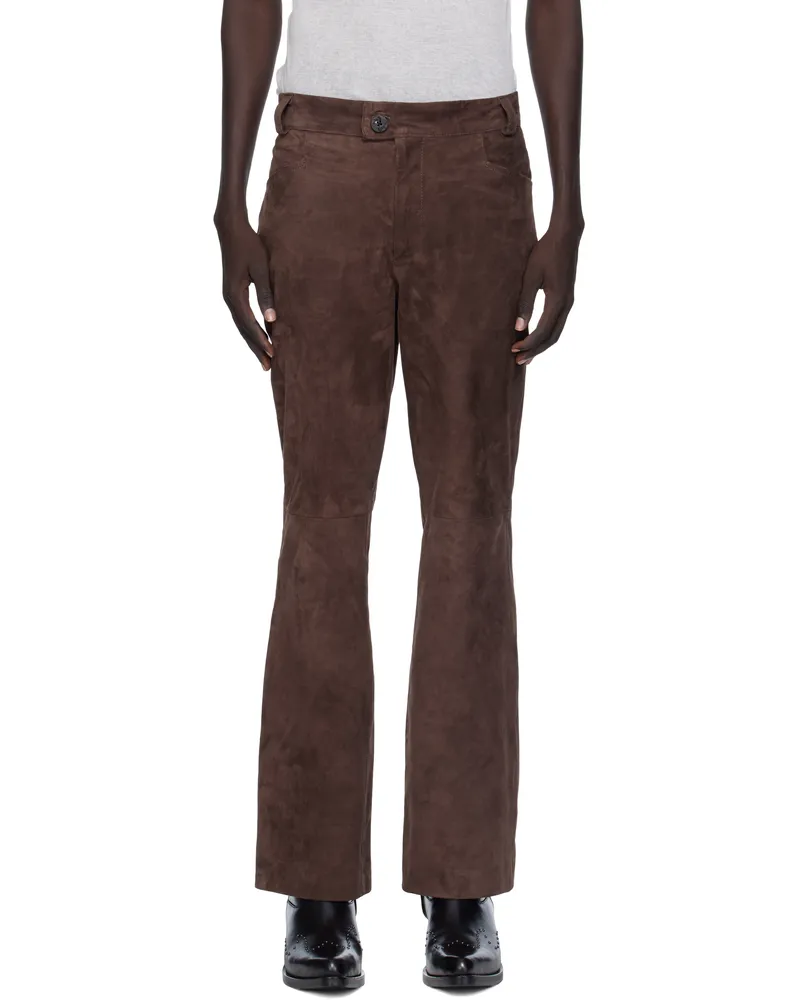 Ernest W. Baker Brown Flare Suede Trousers Brown
