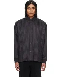 Issey Miyake Black Padded Pleats Bomber Jacket 44-brown