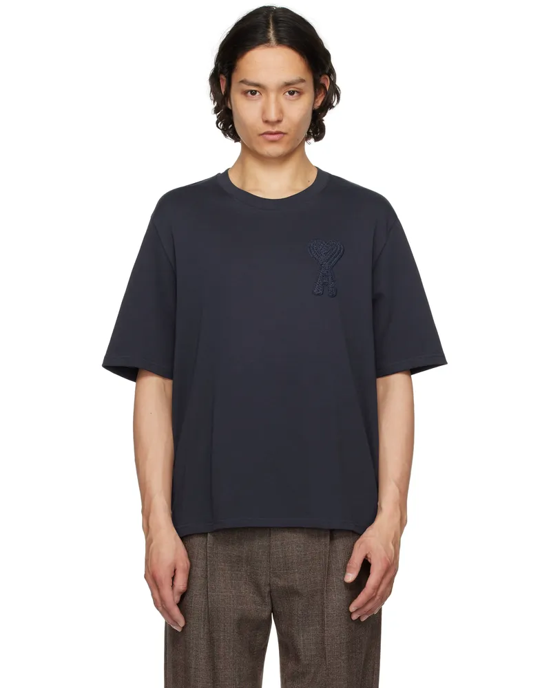 AMI Paris Navy Cotton Ami de Coeur Patch T-Shirt 4011