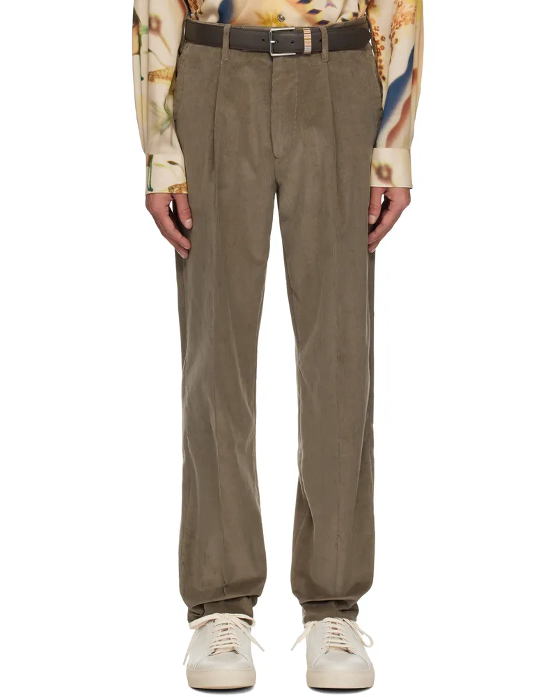 Paul Smith Brown Tapered-Fit Pleated Corduroy Trousers 71