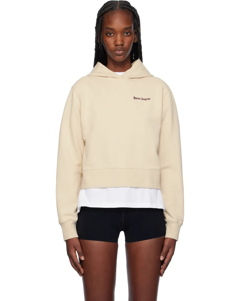 Palm Angels Beige Classic Logo Fitted Hoodie Light