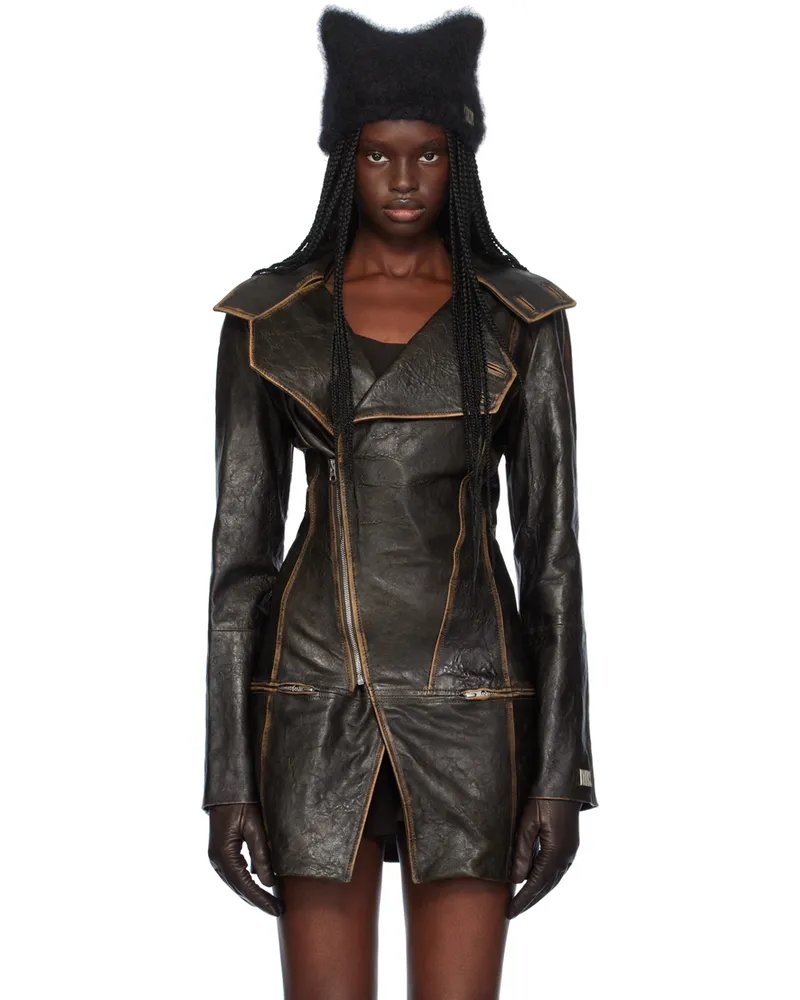 Charlotte Knowles Brown SLK Leather Coat Brown