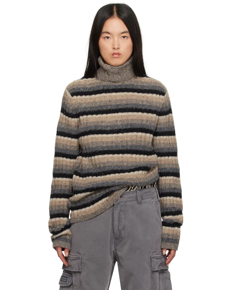 ERL Gray & Beige Striped Turtleneck 1
