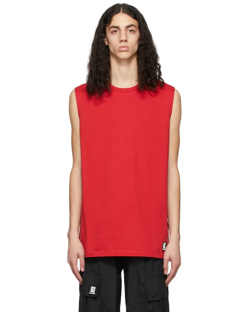 Balmain Red Logo T-Shirt Mbd